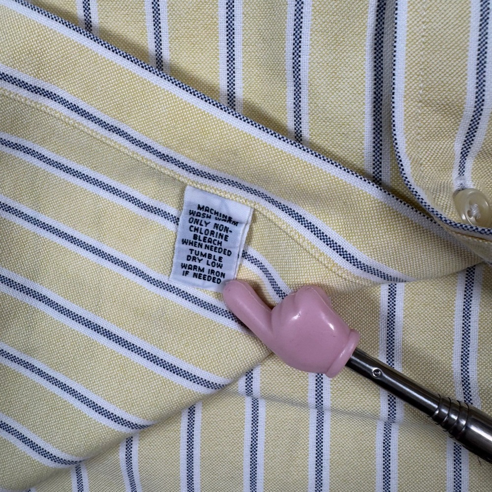 Ralph Lauren Button Shirt 17 34/35 Yellow Stripe Classic Fit Oxford Flesh Pony - Picture 14 of 16